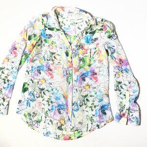 Express Womens Floral Print Portofino Shirt Small Button-Down Long Sleeve Lightw